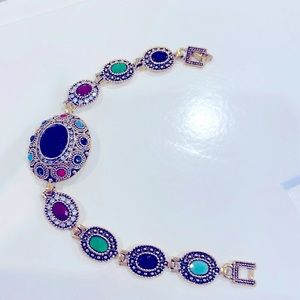 Multicolor stone bracelet in matt gold finish likely vintage